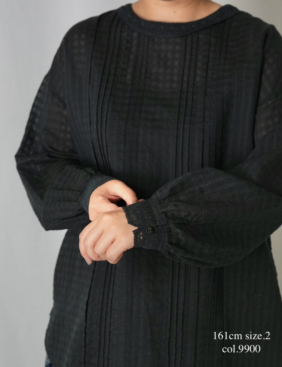 INMDS25713(シャツ) HANDWOVEN COTTON/SILK SELF CHECK LACE COLLAR PINTUCK SHIRT