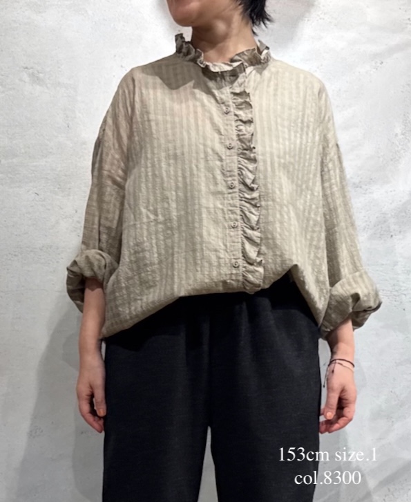 INMDS25712(シャツ) HANDWOVEN COTTON/SILK SELF CHECK FRILL COLLAR SHIRT