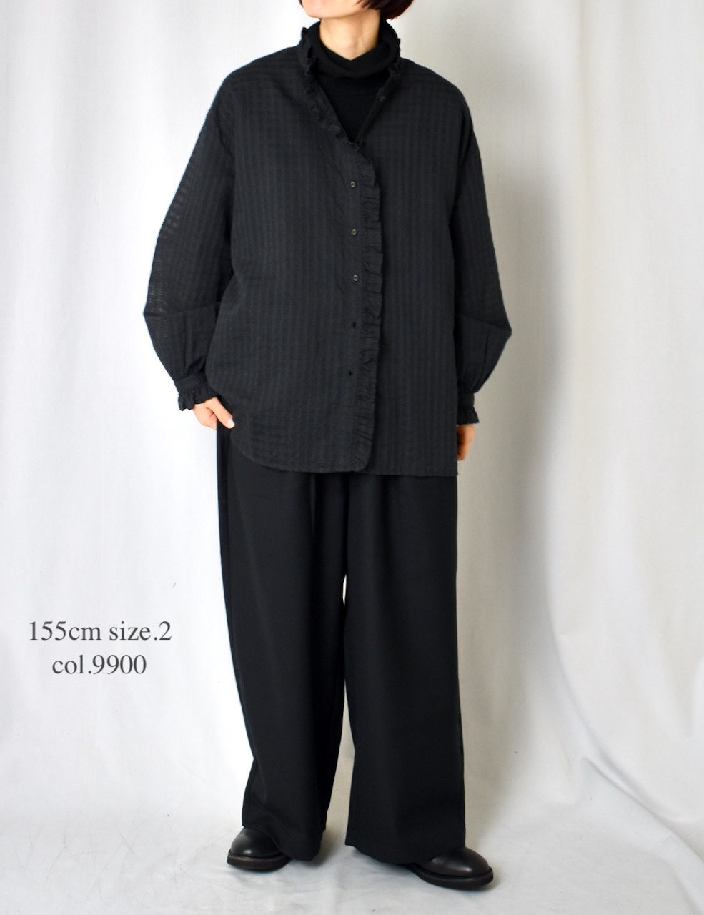 INMDS25712(シャツ) HANDWOVEN COTTON/SILK SELF CHECK FRILL COLLAR SHIRT