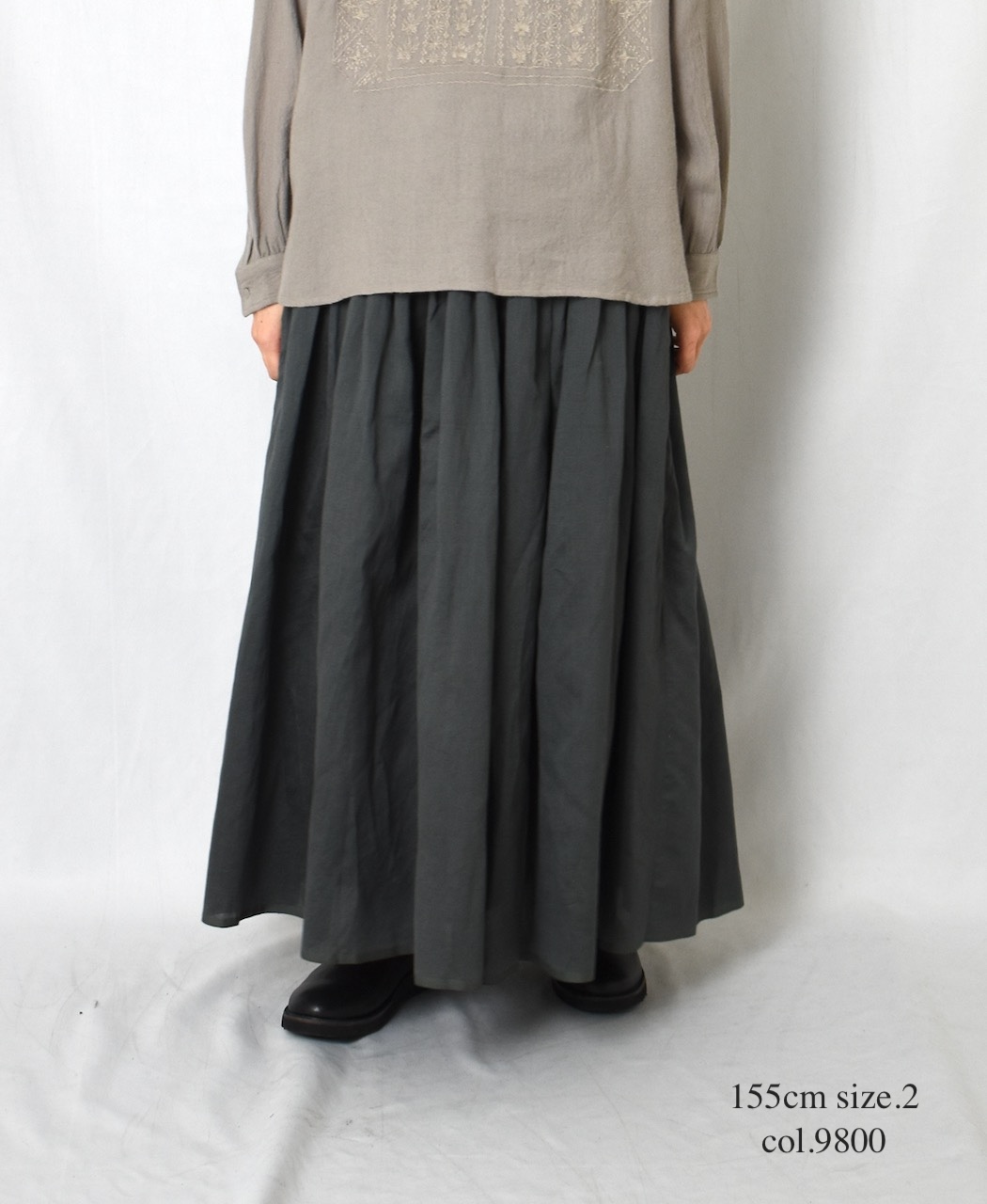 NMDS25545(スカート) PLAIN COTTON SILK RAJASTHAN TUCK GATHERED SKIRT WITH LINING