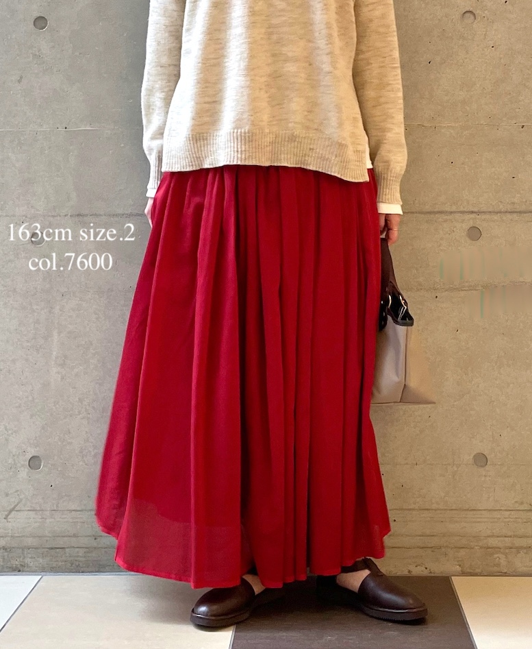 NMDS25545(スカート) PLAIN COTTON SILK RAJASTHAN TUCK GATHERED SKIRT WITH LINING