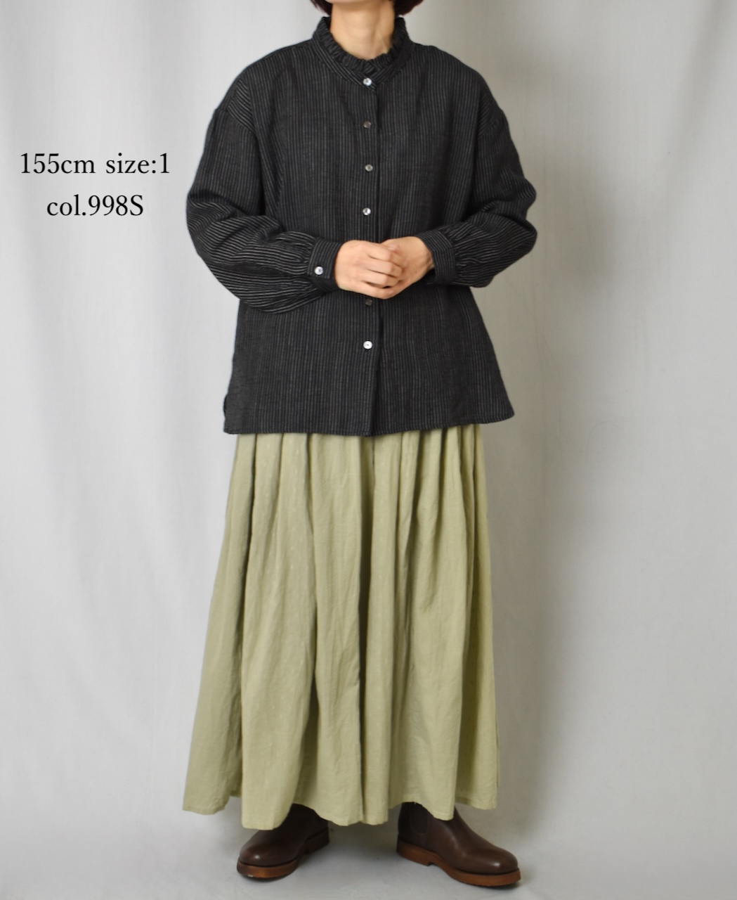 INSL25711(シャツ) WOOL/LINEN STRIPE FRILL COLLAR SHIRT