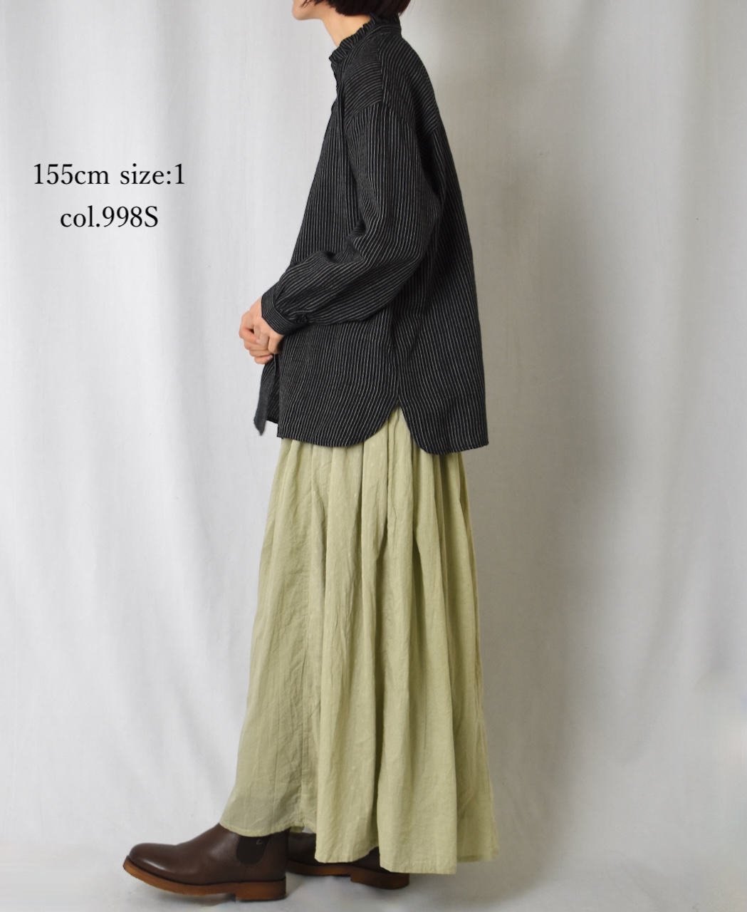 INSL25711(シャツ) WOOL/LINEN STRIPE FRILL COLLAR SHIRT