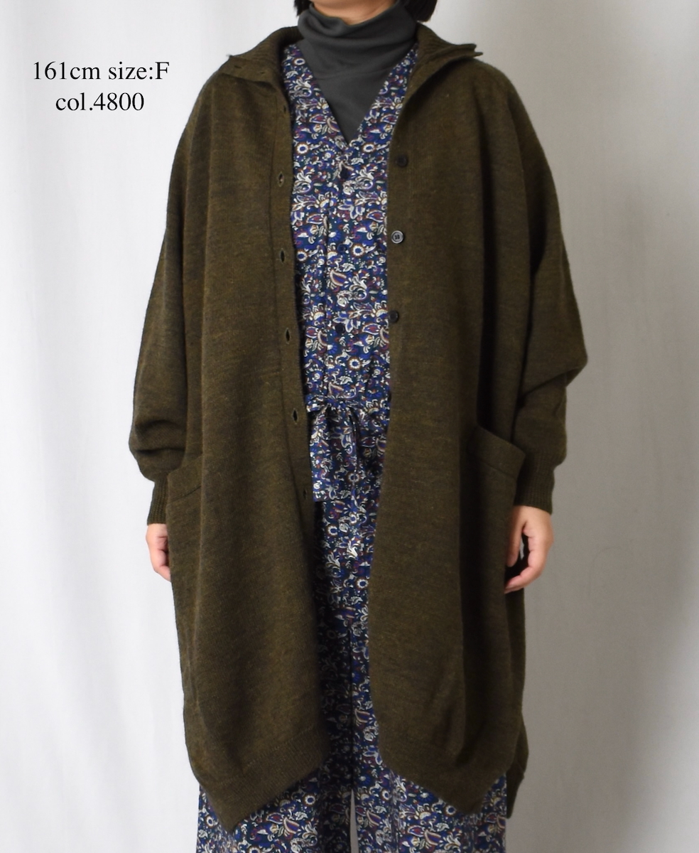 GNSL22703 (カーディガン) 7GG 2PLY PLAIN STITCH COTSWOLDS TURTLE NECK BUTTON LONG CARDIGAN