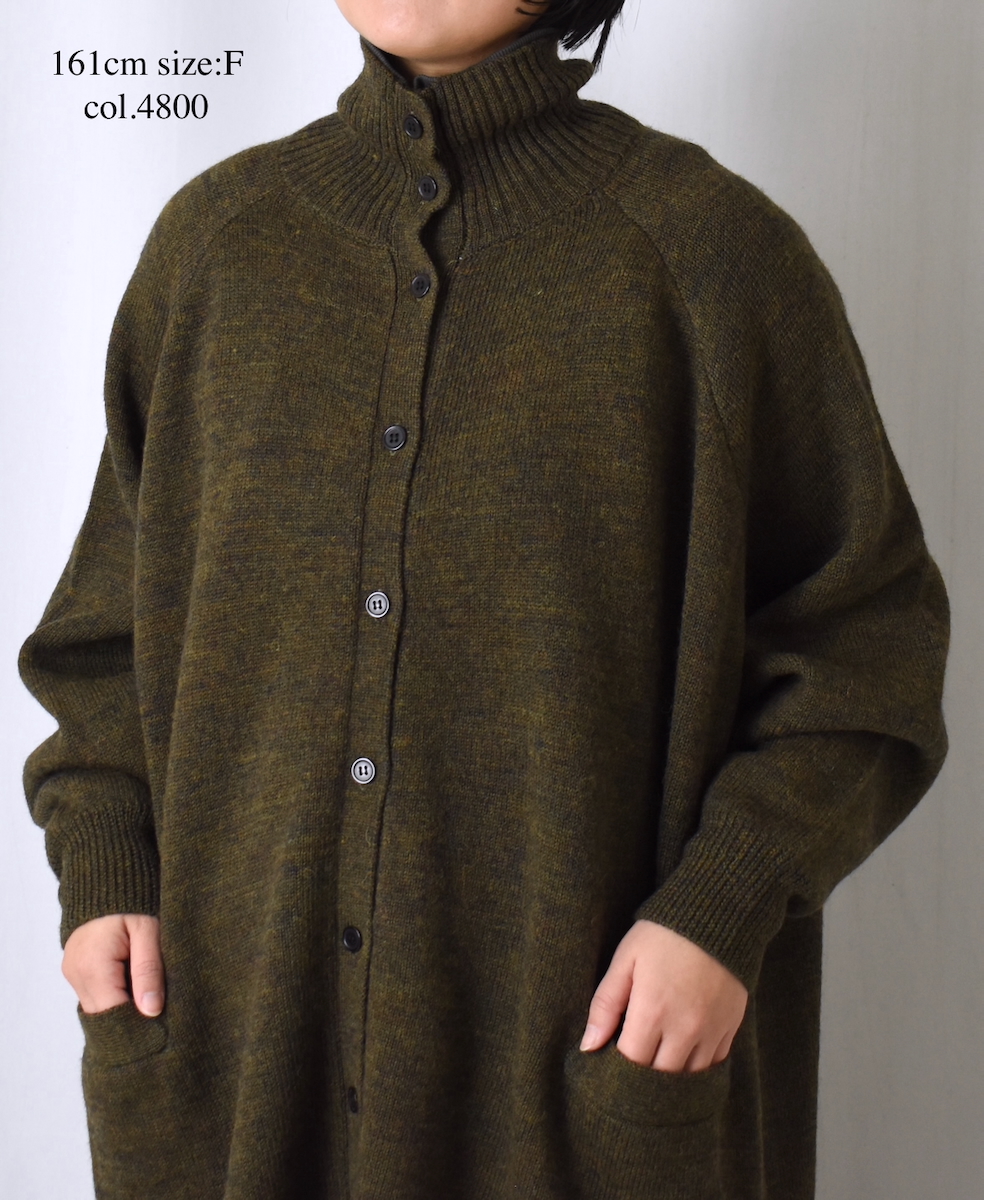 GNSL22703 (カーディガン) 7GG 2PLY PLAIN STITCH COTSWOLDS TURTLE NECK BUTTON LONG CARDIGAN