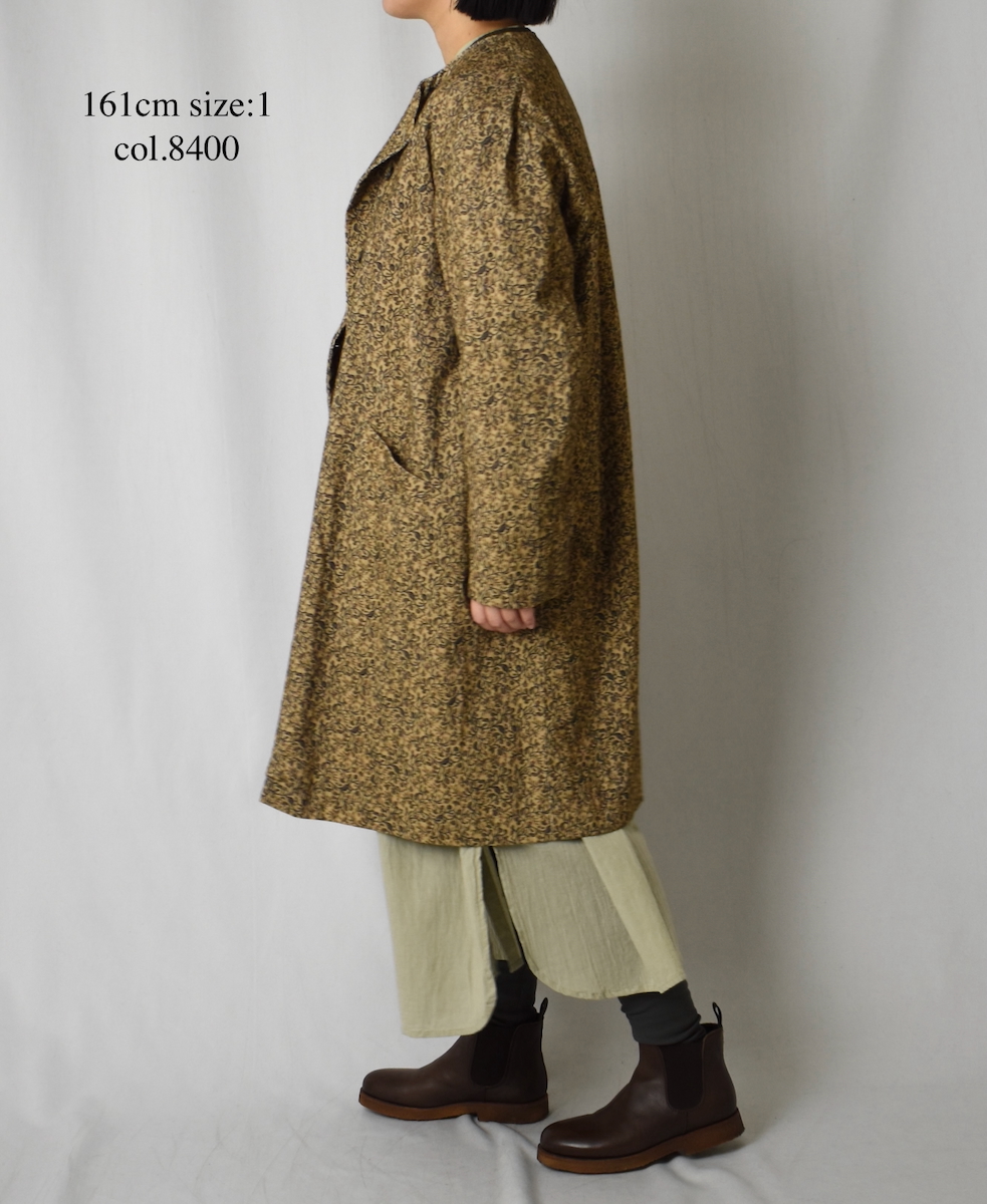 NSL25582(ジャケット) CORDUROY SMALL FLOWER PRINT NO COLLAR DOUBLE LONG JACKET