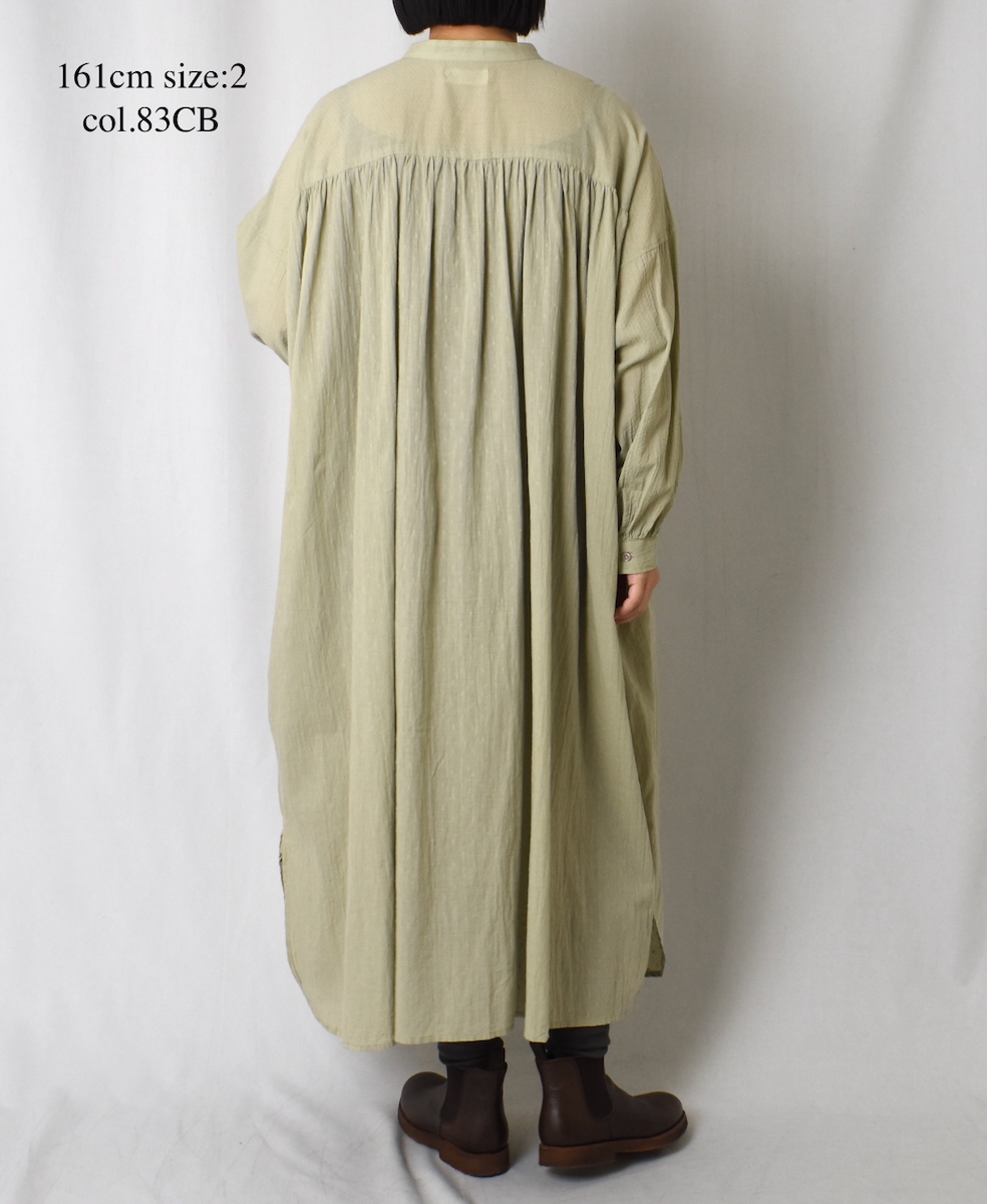 NSL25614(ワンピース) COTTON DOBIE DOT PATCHWORK BANDED COLLAR GATHERED SHIRT DRESS