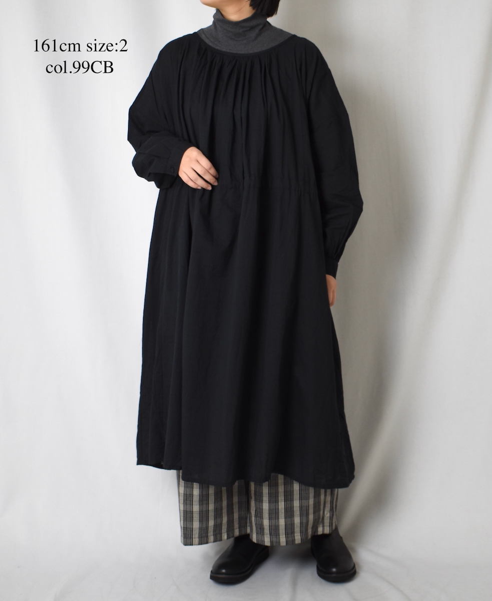 NSL25613(ワンピース) COTTON DOBIE DOT PATCHWORK 2WAY GATHERED SMOCK DRESS