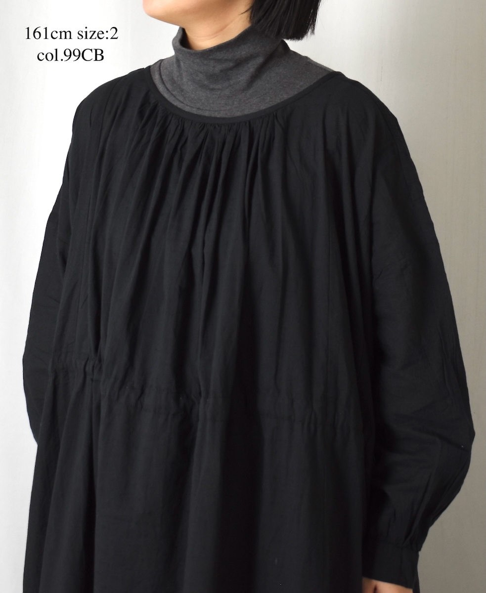 NSL25613(ワンピース) COTTON DOBIE DOT PATCHWORK 2WAY GATHERED SMOCK DRESS