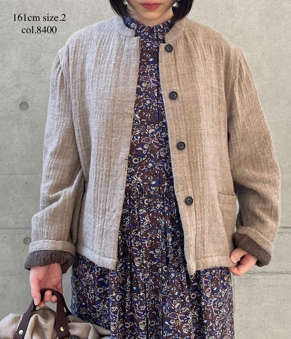 ●NMDS25611(ジャケット) WOOL COTTON HERRINGBONE STAND COLLAR FLY FRONT JACKET