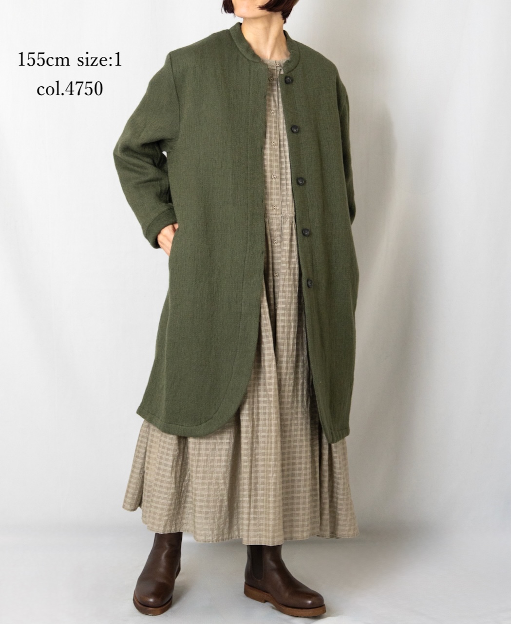 ⚫︎NMDS24552(コート) WOOL COTTON SMALL HERRINGBONE STAND COLLAR FLY FRONT COAT