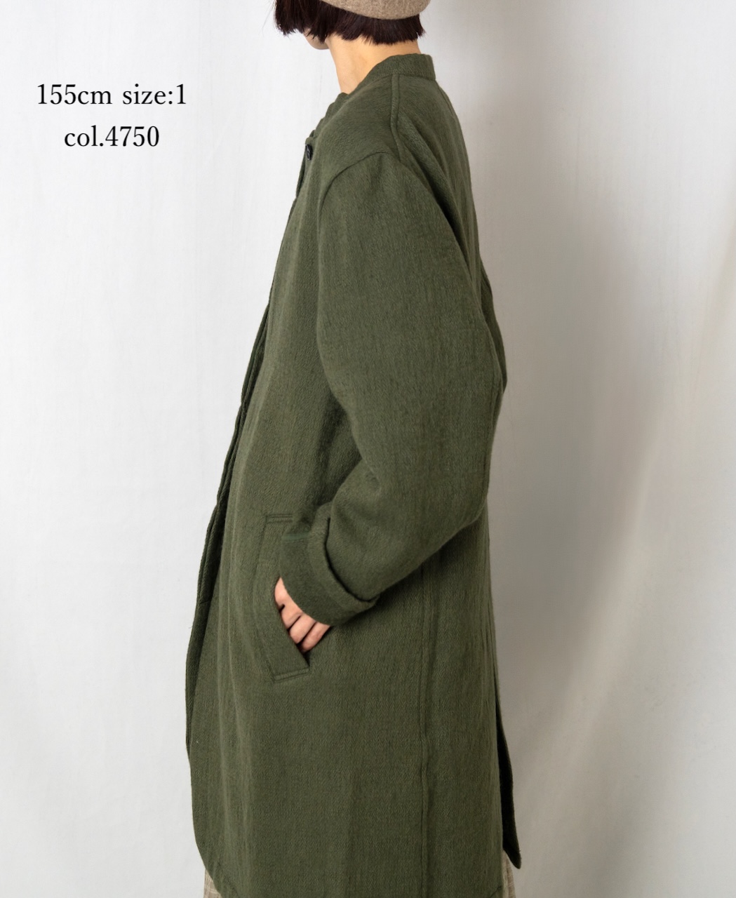 ⚫︎NMDS24552(コート) WOOL COTTON SMALL HERRINGBONE STAND COLLAR FLY FRONT COAT