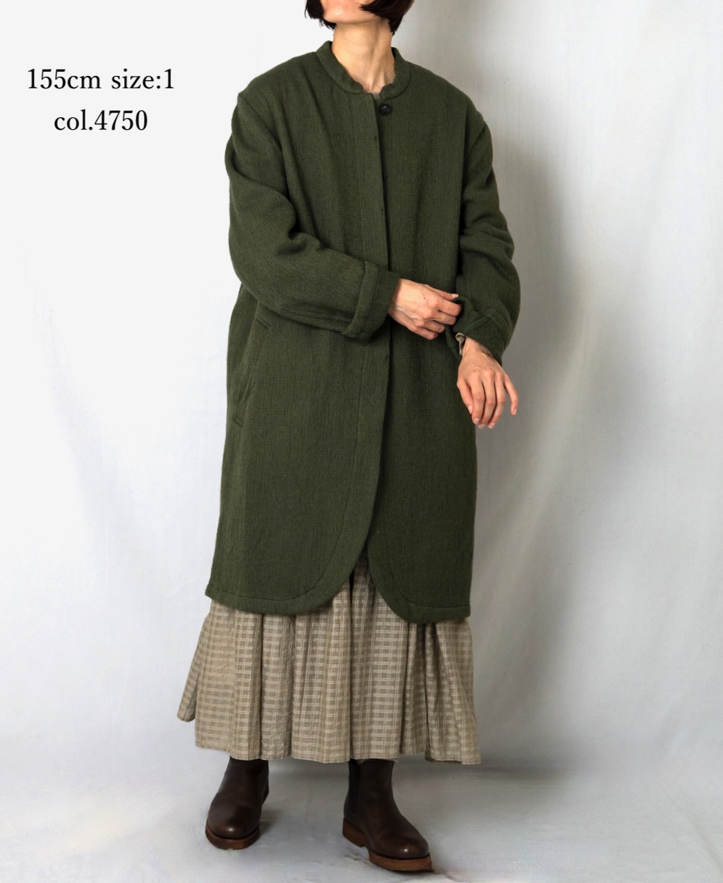 ⚫︎NMDS24552(コート) WOOL COTTON SMALL HERRINGBONE STAND COLLAR FLY FRONT COAT