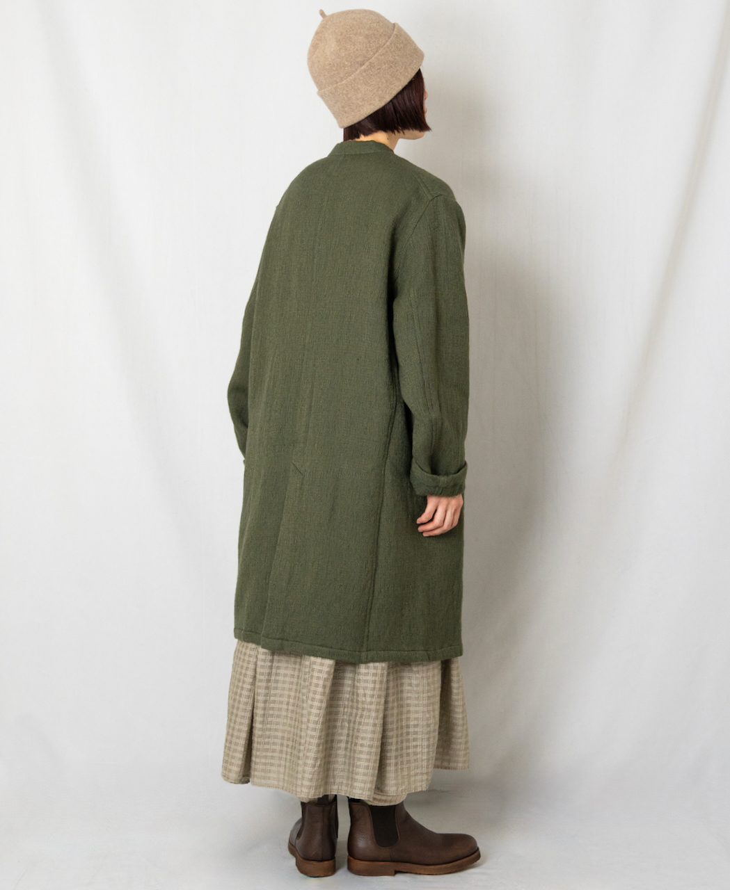 ⚫︎NMDS24552(コート) WOOL COTTON SMALL HERRINGBONE STAND COLLAR FLY FRONT COAT