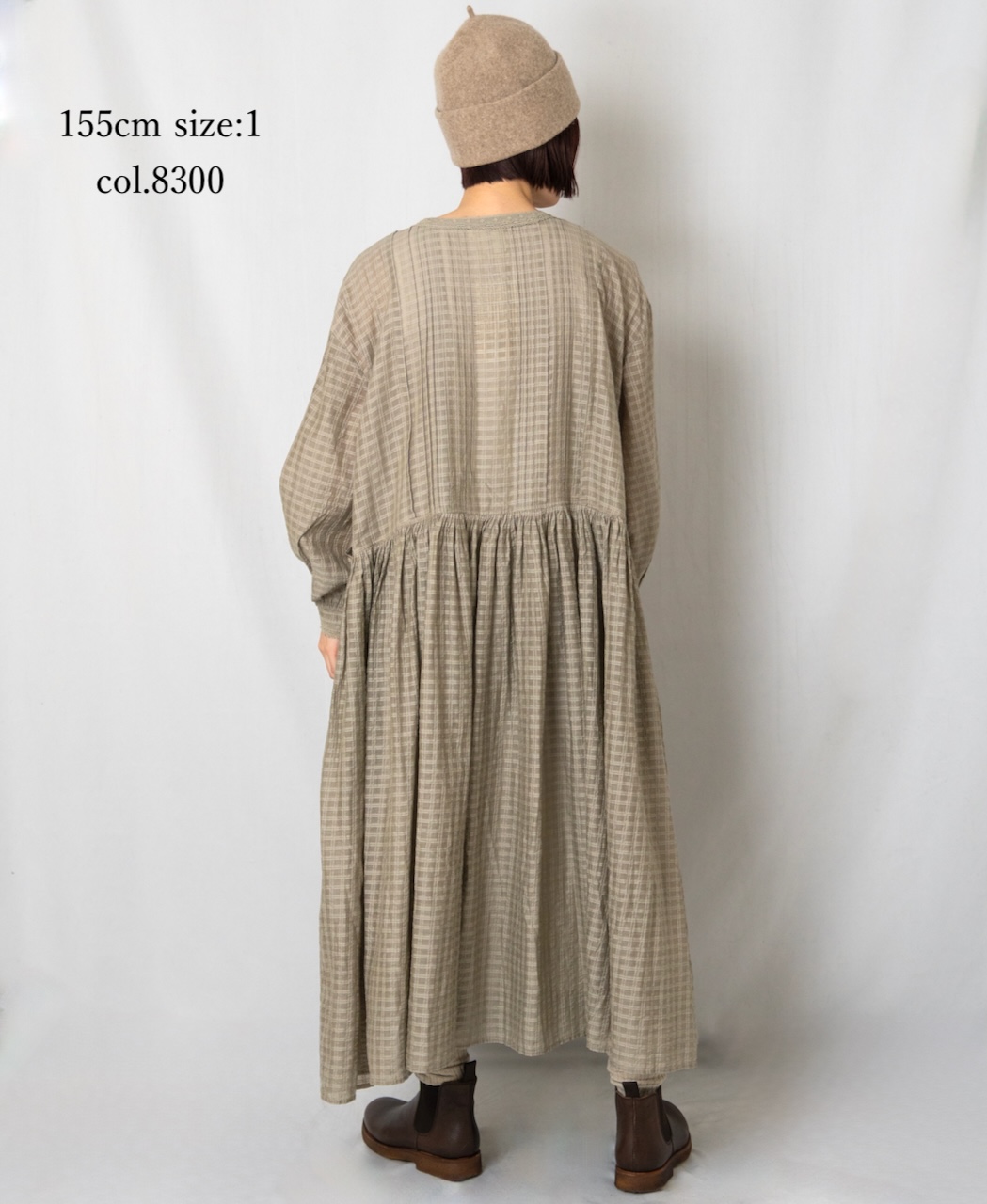INMDS25714(ワンピース) HANDWOVEN COTTON/SILK SELF CHECK LACE COLLAR DRESS WITH PINTUCK