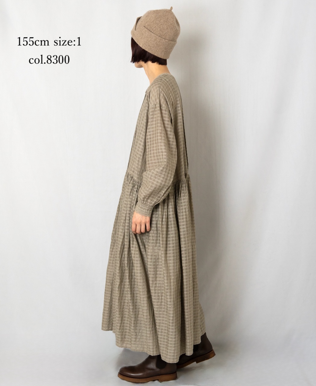 INMDS25714(ワンピース) HANDWOVEN COTTON/SILK SELF CHECK LACE COLLAR DRESS WITH PINTUCK