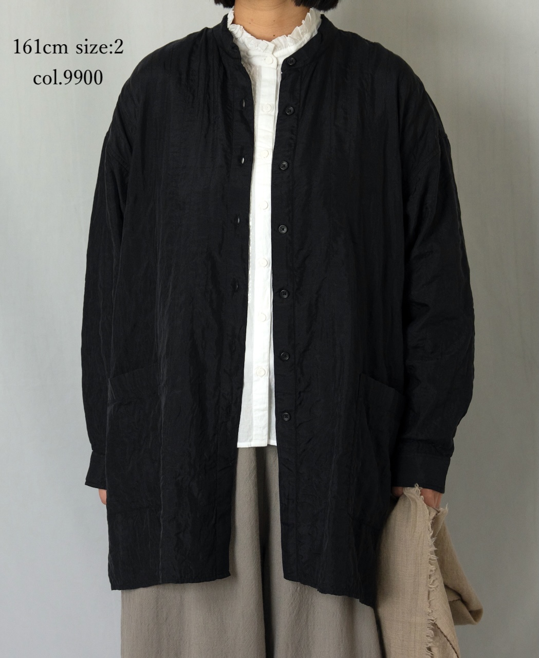 NMDS25583(シャツ) STITCHED BANGALORE SILK PLAIN BANDED COLLAR SHIRT