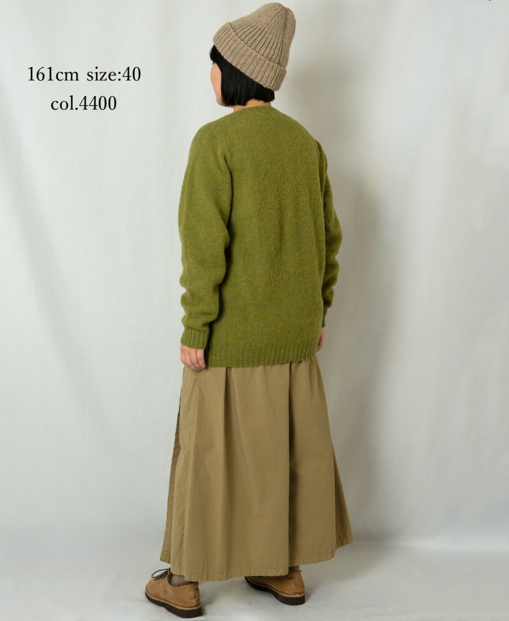 NJT2351 (ニット) SHETLAND WOOL PLAIN HEAVY BRUSH SEAM FREE CREW NECK SADDLE SHOULDER CARDIGAN