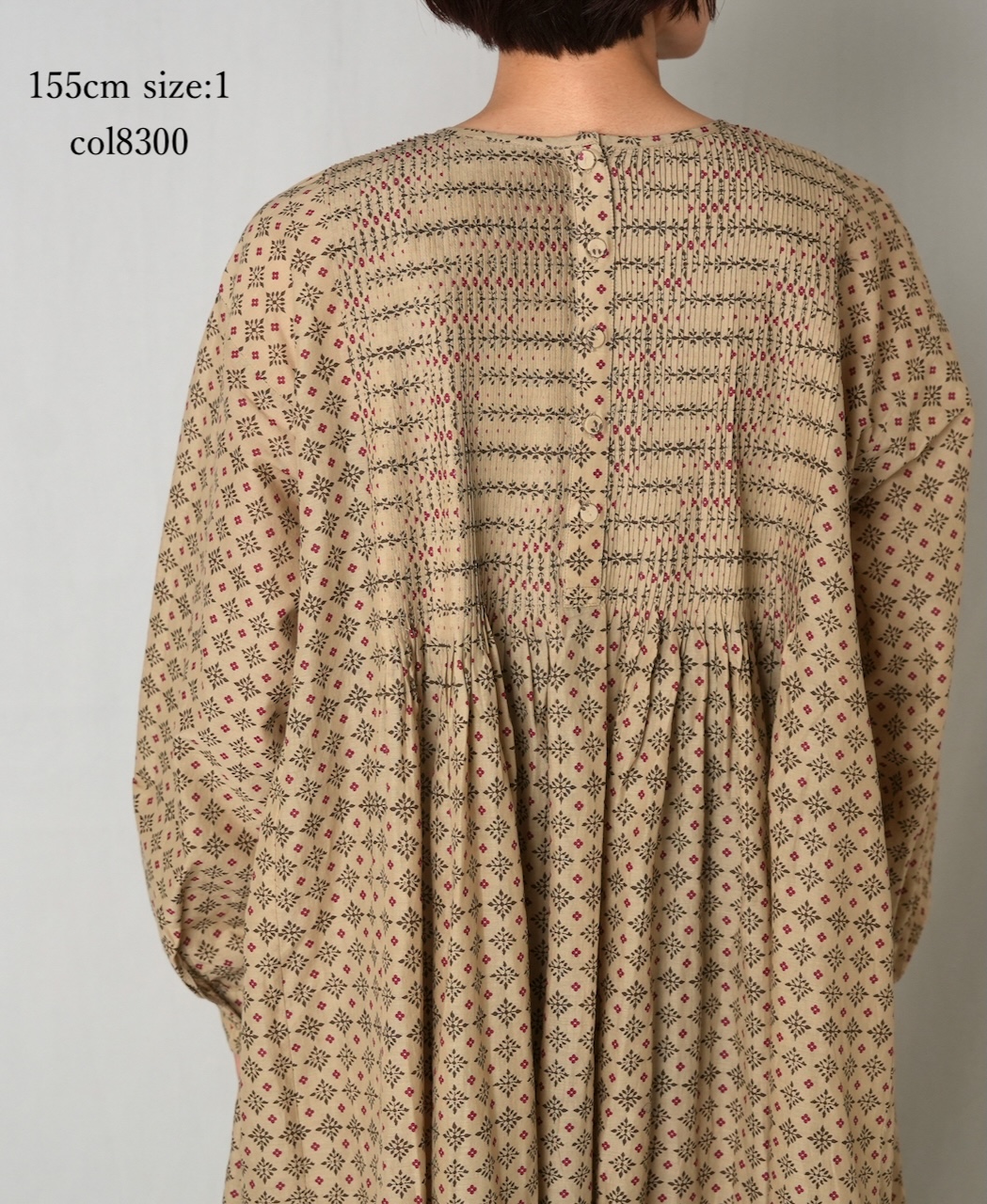 INMDS25772(ワンピース) 80s COTTON VOILE CONTRAST FLOWER HAND SCREEN PRINT CREW-NECK BACK OPENING DRESS WITH MINI PINTUCK