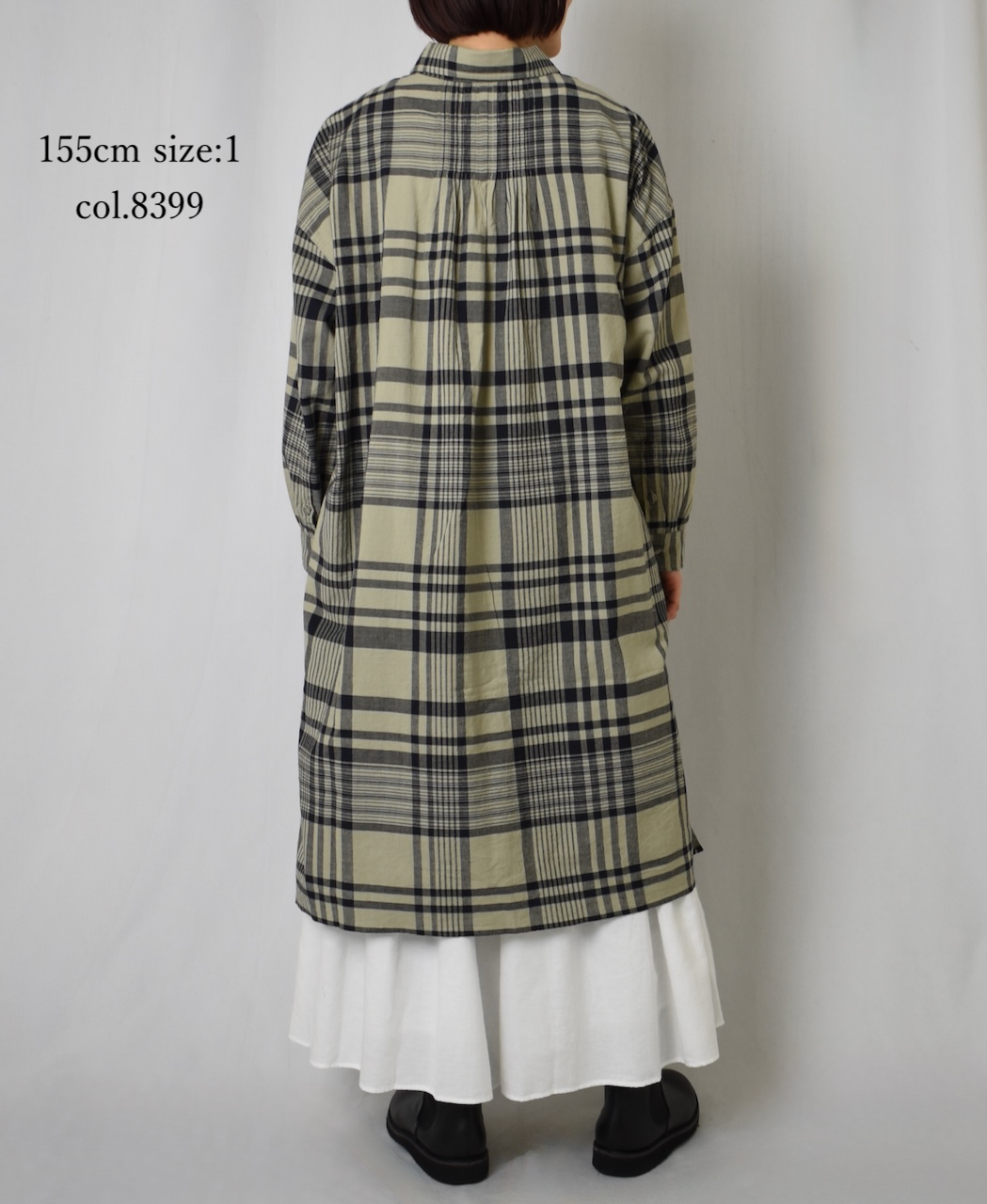 INMDS25733(シャツ) HANDWOVEN HEAVY COTTON CHECK REGULAR COLLAR BACK PINTUCK LONG SHIRT