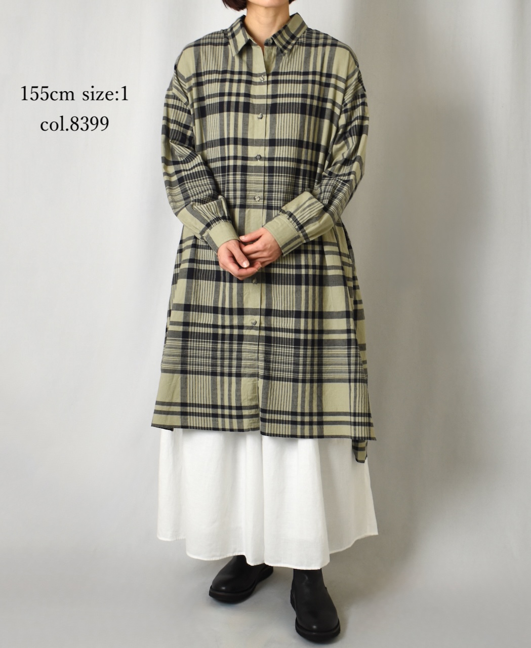 INMDS25733(シャツ) HANDWOVEN HEAVY COTTON CHECK REGULAR COLLAR BACK PINTUCK LONG SHIRT