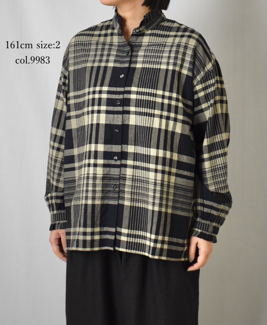 INMDS25731(シャツ) HANDWOVEN HEAVY COTTON CHECK FRILL COLLAR BACK PINTUCK SHIRT