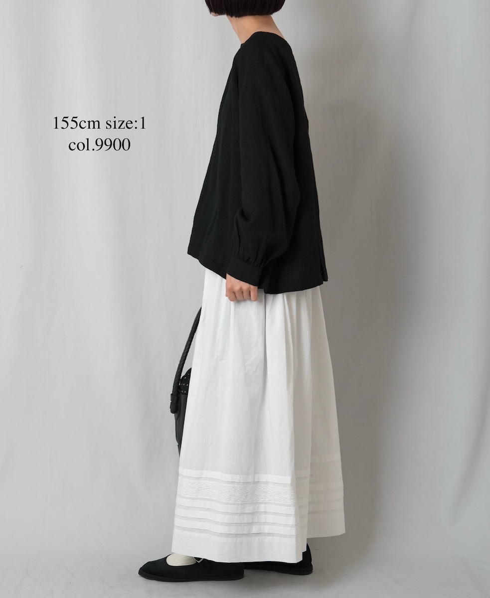 INSL25702(シャツ) WOOL/LINEN PLAIN BOAT NECK PULLOVER WITH BACK SIDE PLEATS