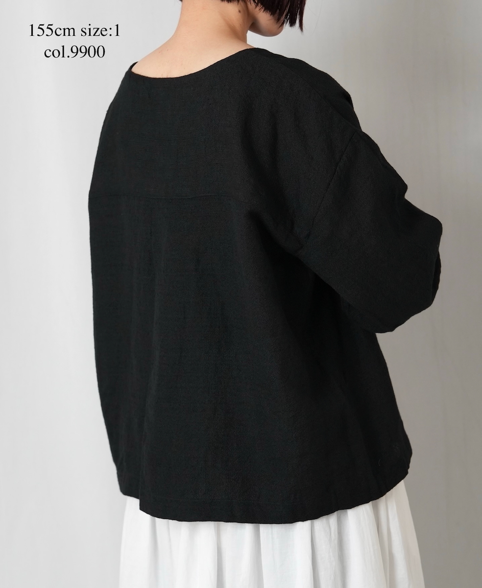 INSL25702(シャツ) WOOL/LINEN PLAIN BOAT NECK PULLOVER WITH BACK SIDE PLEATS