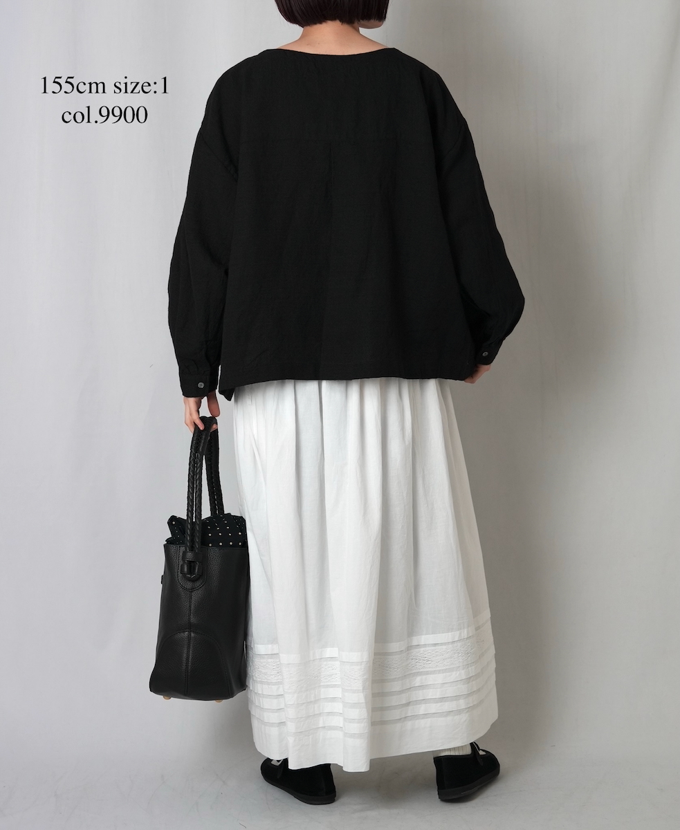 INSL25702(シャツ) WOOL/LINEN PLAIN BOAT NECK PULLOVER WITH BACK SIDE PLEATS
