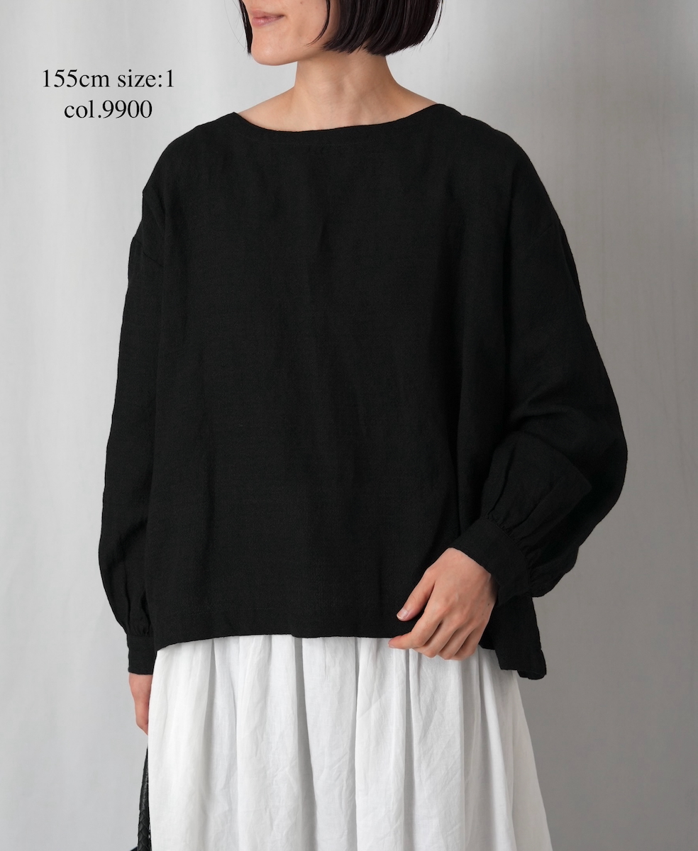 INSL25702(シャツ) WOOL/LINEN PLAIN BOAT NECK PULLOVER WITH BACK SIDE PLEATS