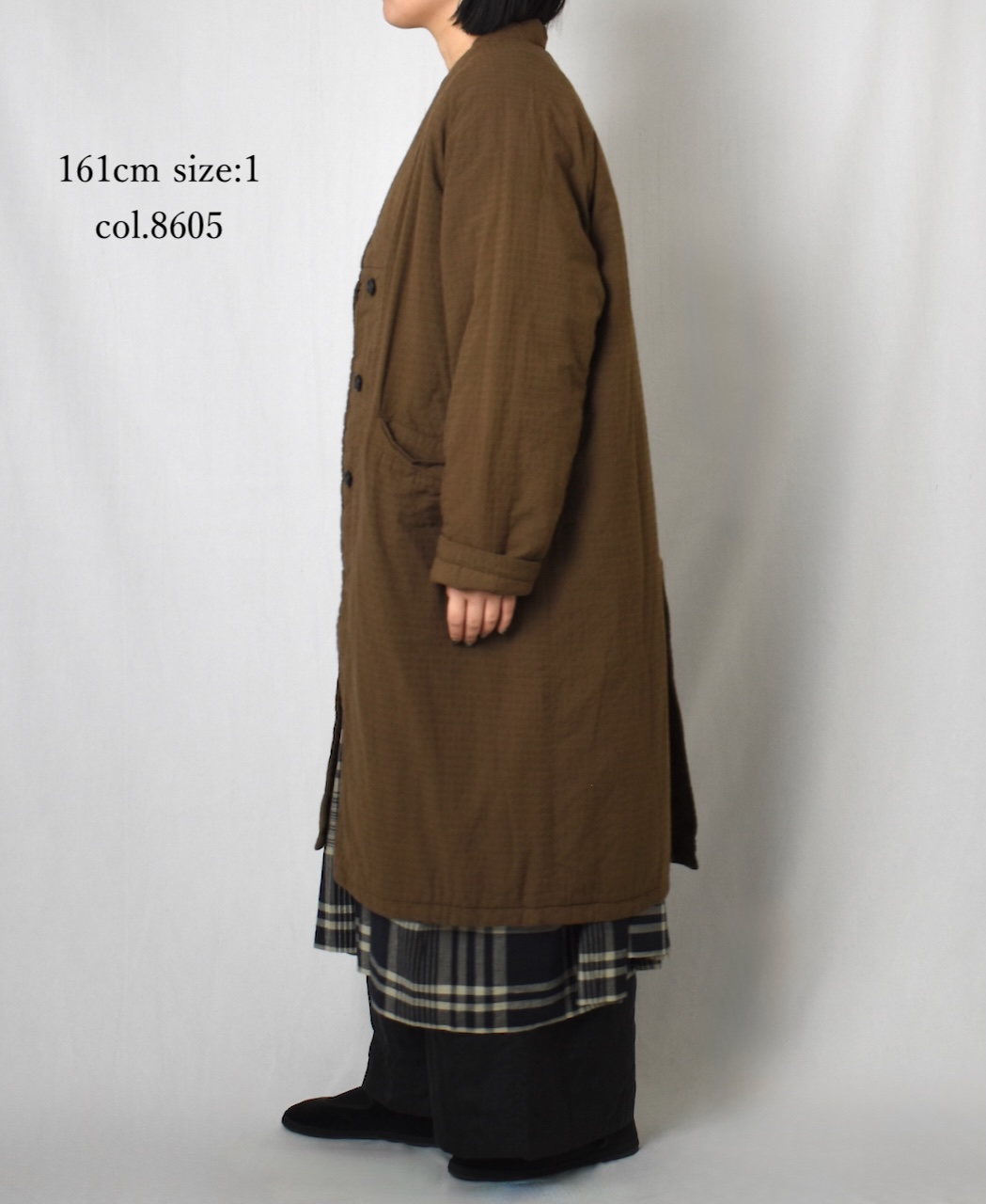 NMDS25561D(コート) PADDED ORGANIC COTTON CHECK (OVER DYE) V-COLLAR COAT