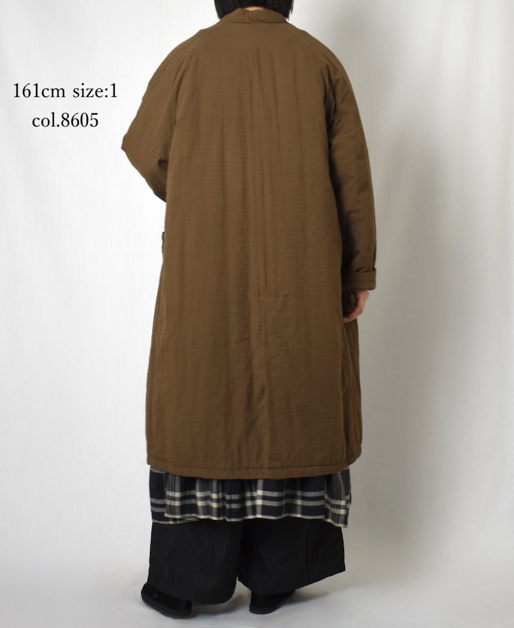 NMDS25561D(コート) PADDED ORGANIC COTTON CHECK (OVER DYE) V-COLLAR COAT