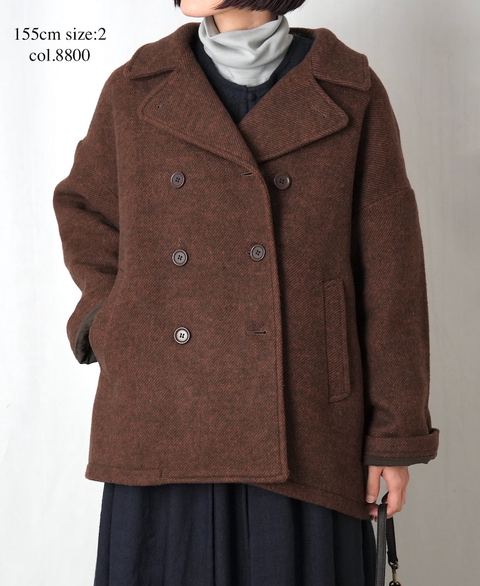 PNAM2352P (コート) WOOL PLAIN OVERSIZED PEA COAT WITH LINING
