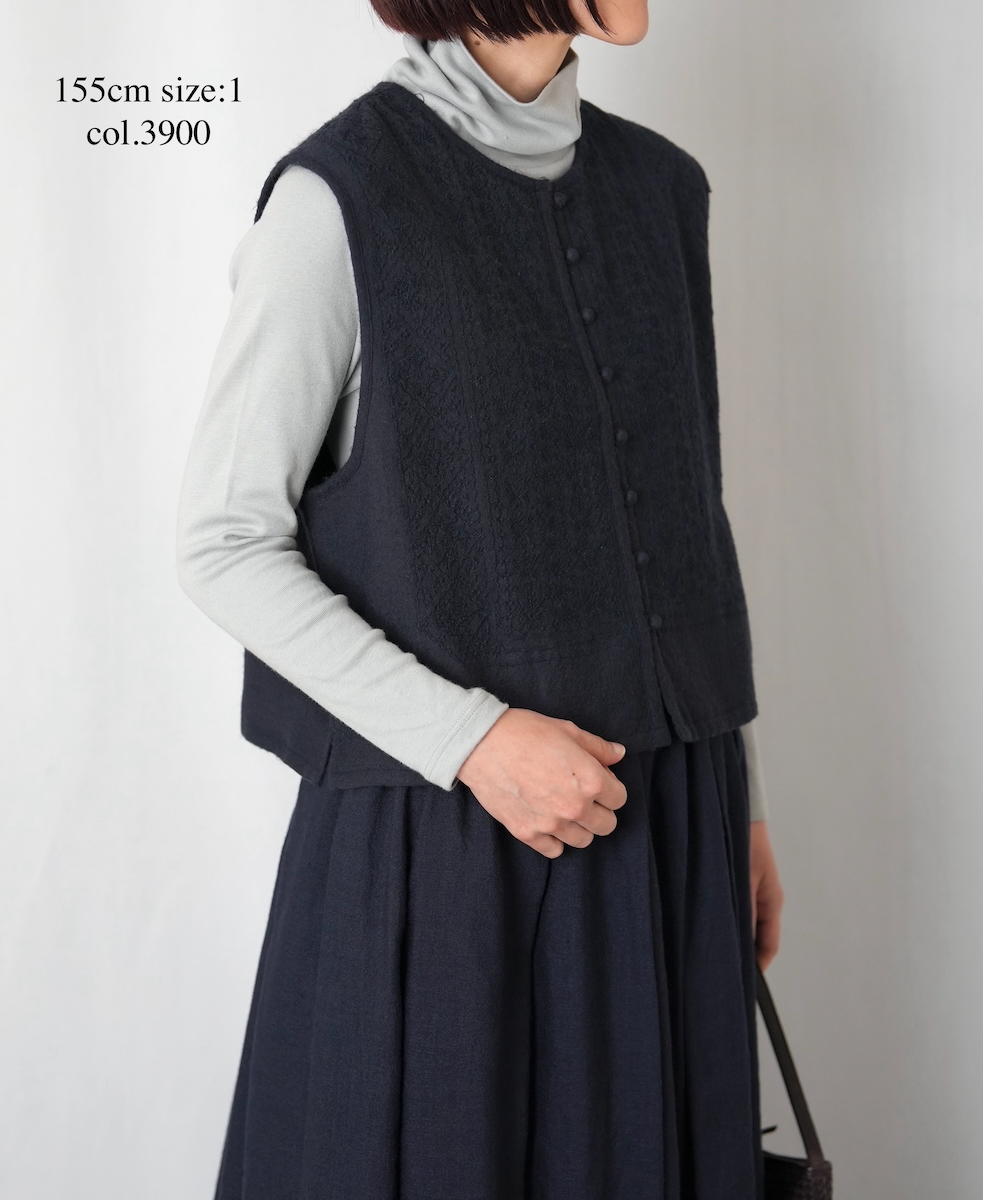 NMDS25602(ボレロ) BOILED WOOL PLAIN EMB BOLERO