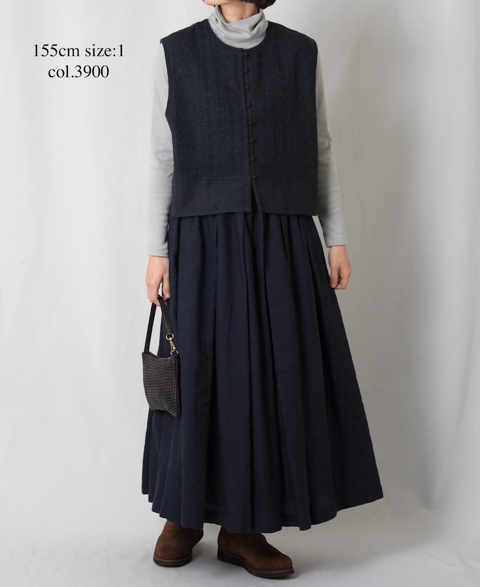 INSL25705(スカート) WOOL/LINEN PLAIN PLEATS EASY SKIRT