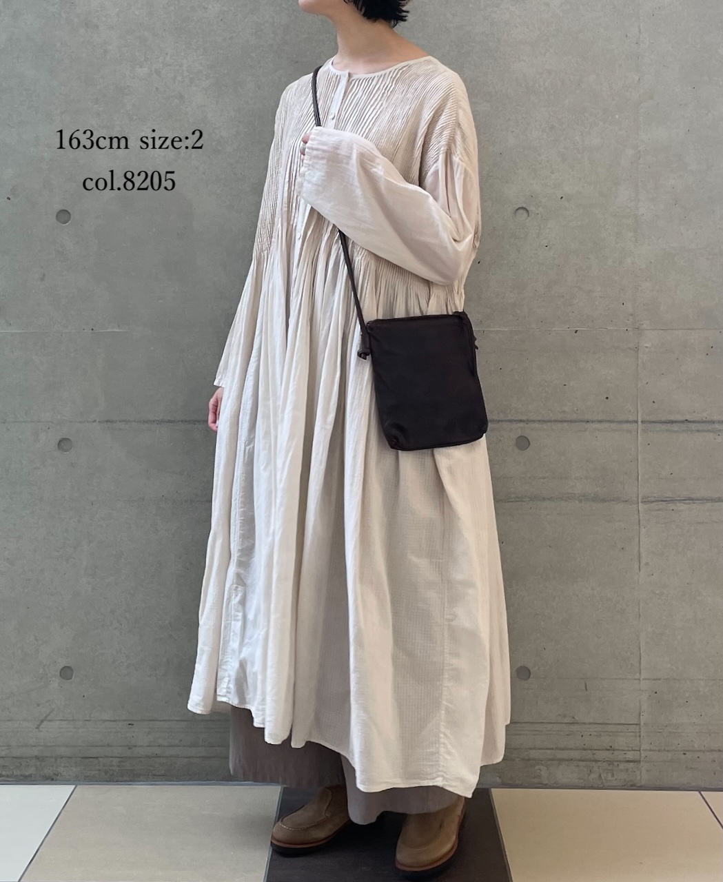 ●NMDS25514D(ワンピース) 80s ORGANIC COTTON SMALL CHECK&VOILE PLAIN(OVER DYE) CREW NECK BUTTON SHIRT MAXI DRESS WITH PINTUCK