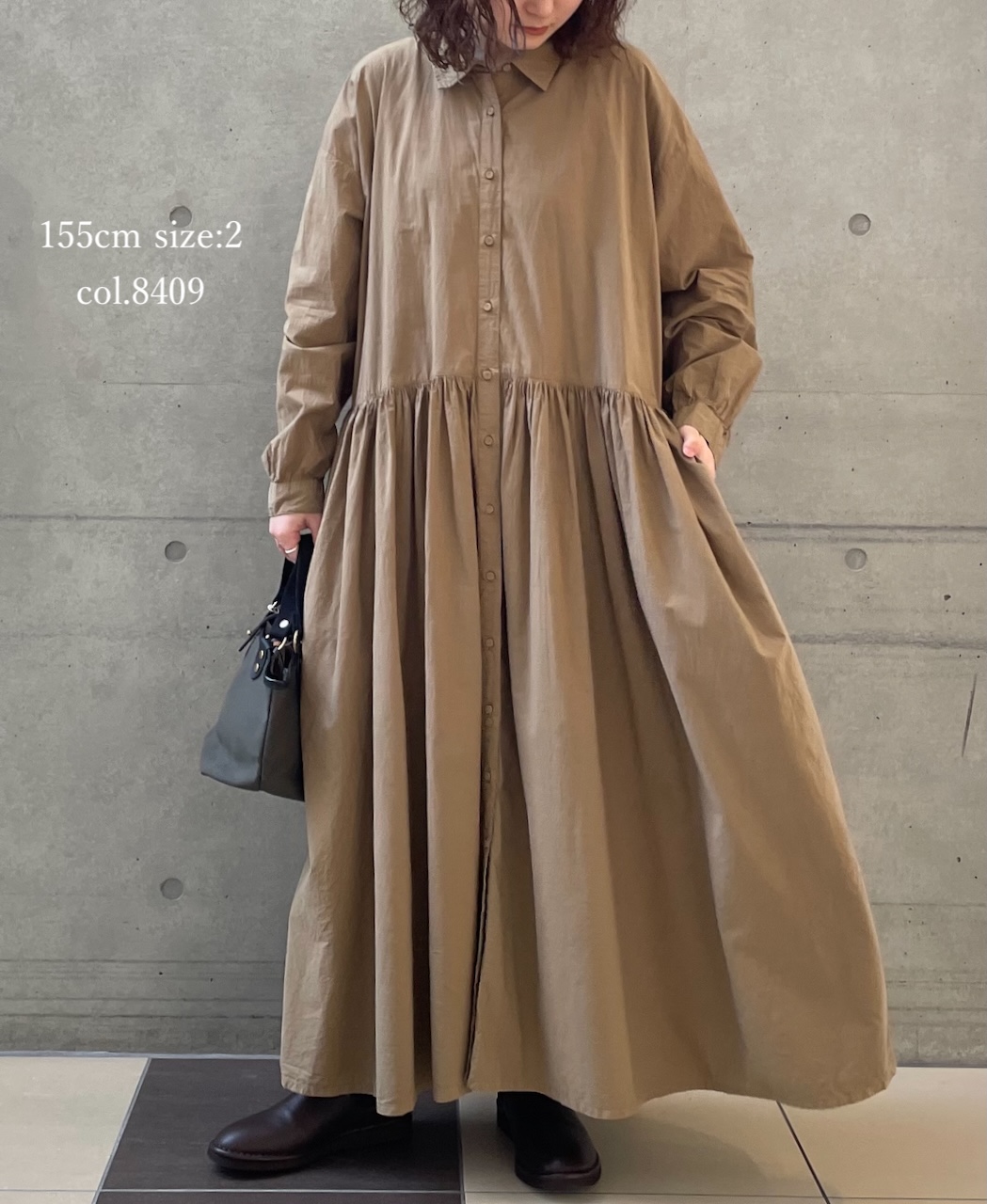 ⚫︎NMDS25912D(ワンピース) 60s ORGANIC POPLIN PLAIN REGULAR COLLAR DRESS WITH RAJASTHAN GATHER