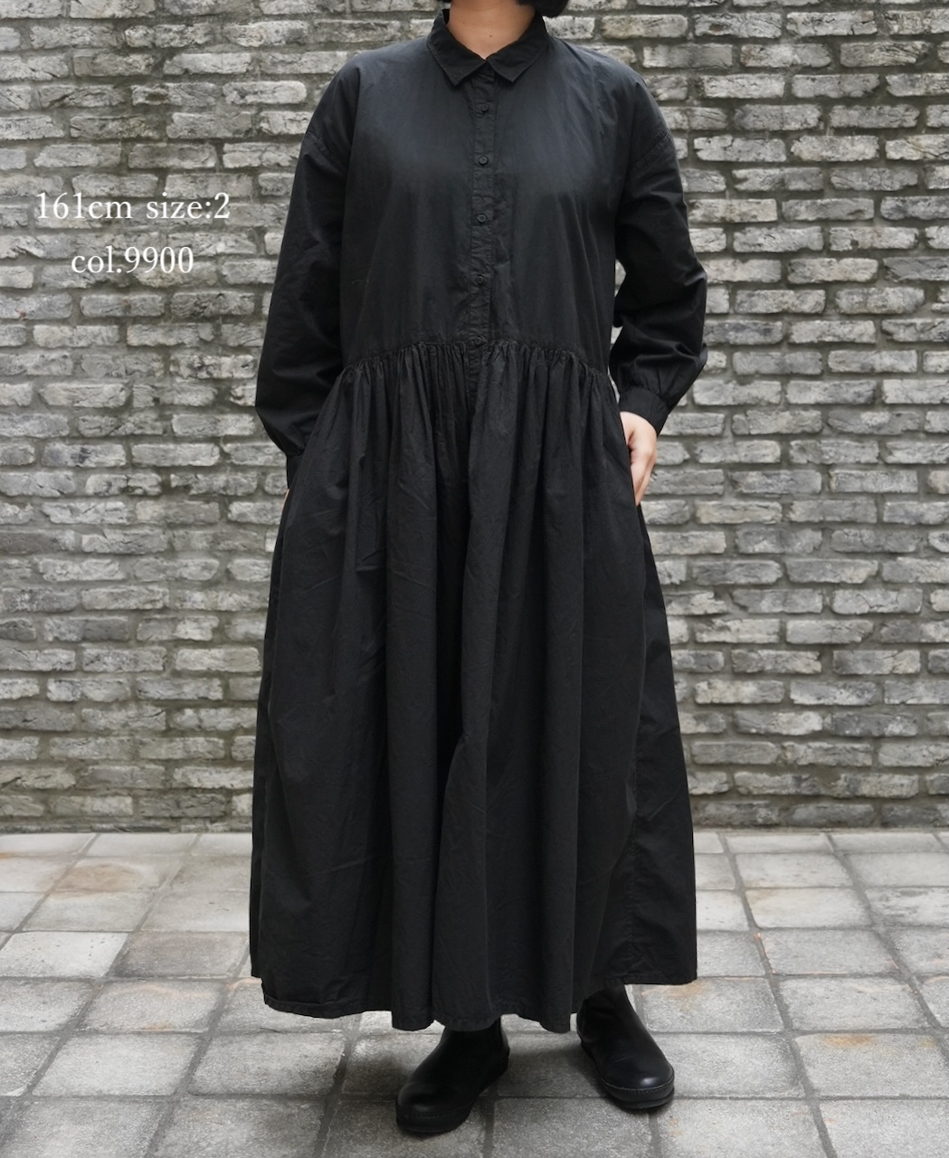 ⚫︎NMDS25912D(ワンピース) 60s ORGANIC POPLIN PLAIN REGULAR COLLAR DRESS WITH RAJASTHAN GATHER