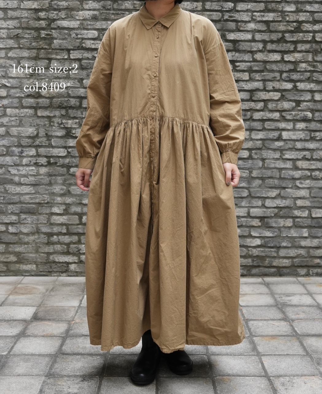 ⚫︎NMDS25912D(ワンピース) 60s ORGANIC POPLIN PLAIN REGULAR COLLAR DRESS WITH RAJASTHAN GATHER