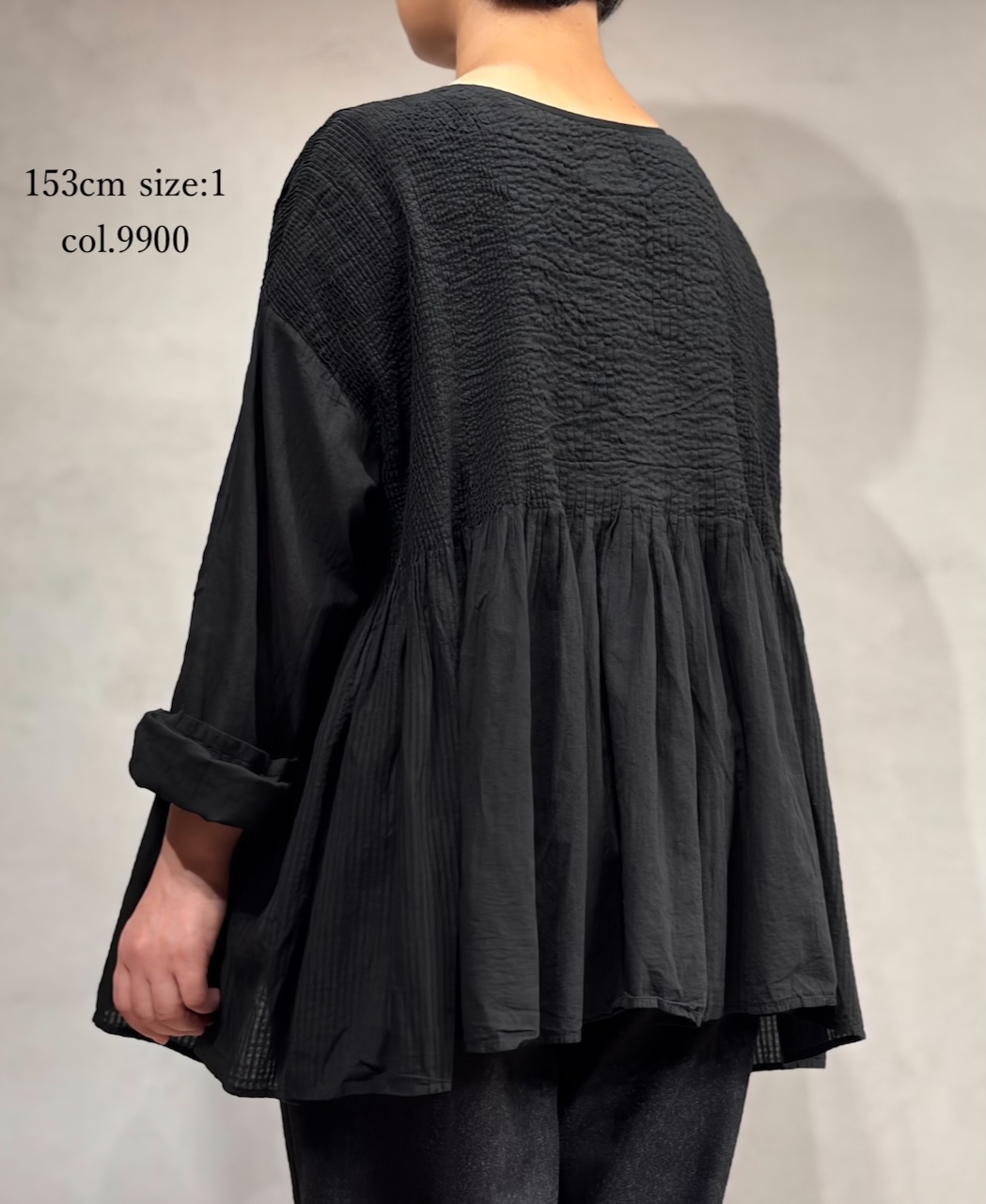 ●NMDS25513D(シャツ) 80s ORGANIC COTTON SMALL CHECK&VOILE PLAIN(OVER DYE) CREW NECK BUTTON SHIRT WITH PINTUCK