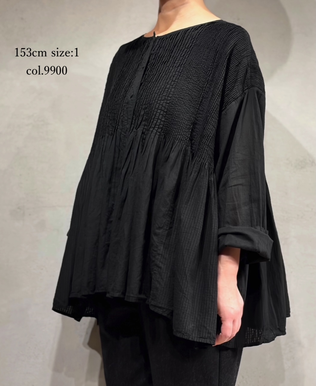 ●NMDS25513D(シャツ) 80s ORGANIC COTTON SMALL CHECK&VOILE PLAIN(OVER DYE) CREW NECK BUTTON SHIRT WITH PINTUCK