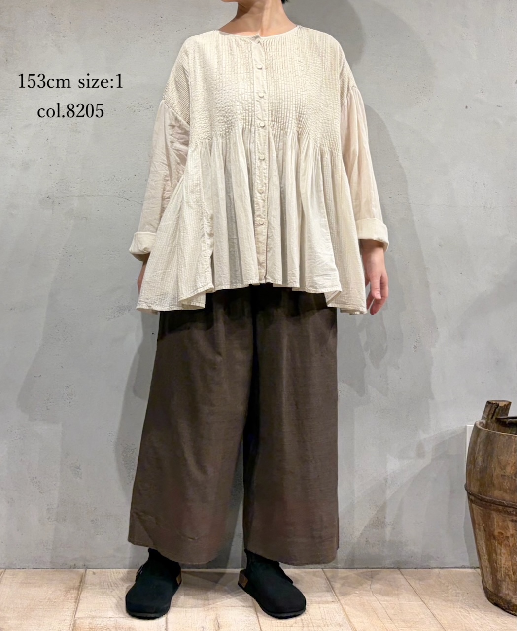 ●NMDS25513D(シャツ) 80s ORGANIC COTTON SMALL CHECK&VOILE PLAIN(OVER DYE) CREW NECK BUTTON SHIRT WITH PINTUCK