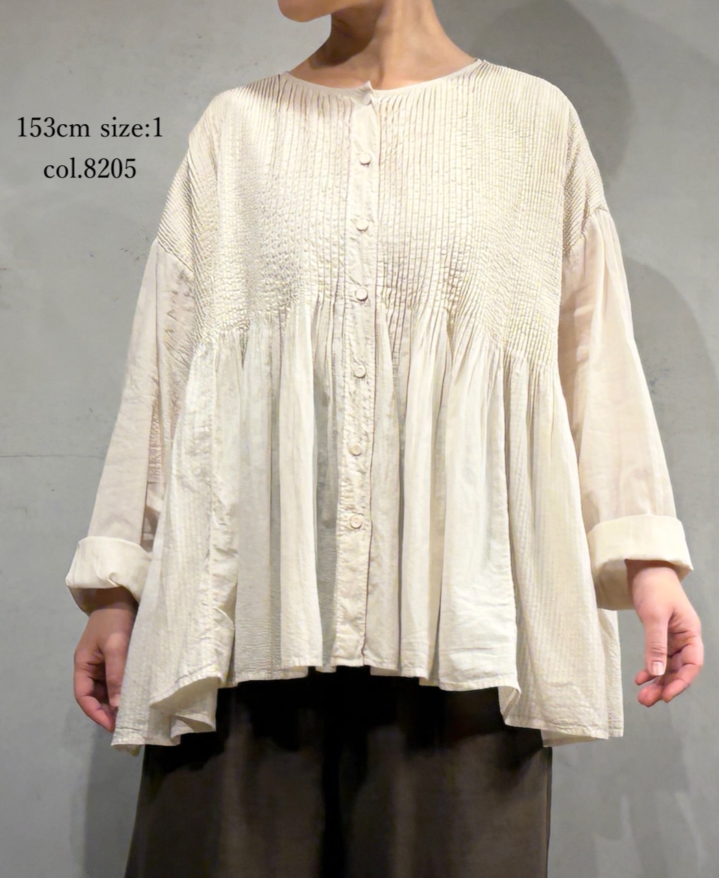 ●NMDS25513D(シャツ) 80s ORGANIC COTTON SMALL CHECK&VOILE PLAIN(OVER DYE) CREW NECK BUTTON SHIRT WITH PINTUCK