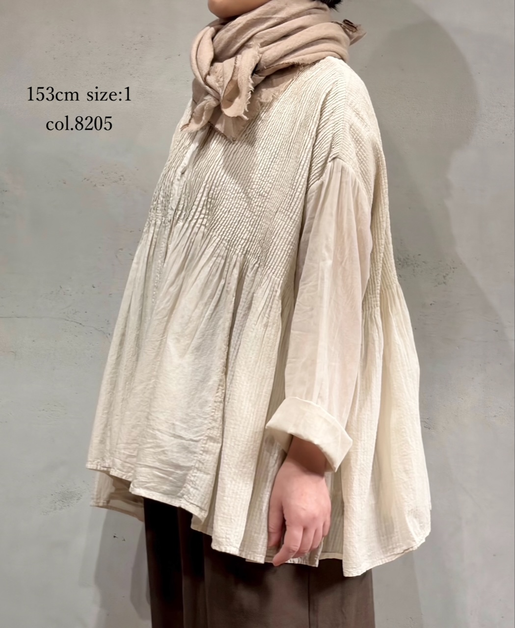 ●NMDS25513D(シャツ) 80s ORGANIC COTTON SMALL CHECK&VOILE PLAIN(OVER DYE) CREW NECK BUTTON SHIRT WITH PINTUCK