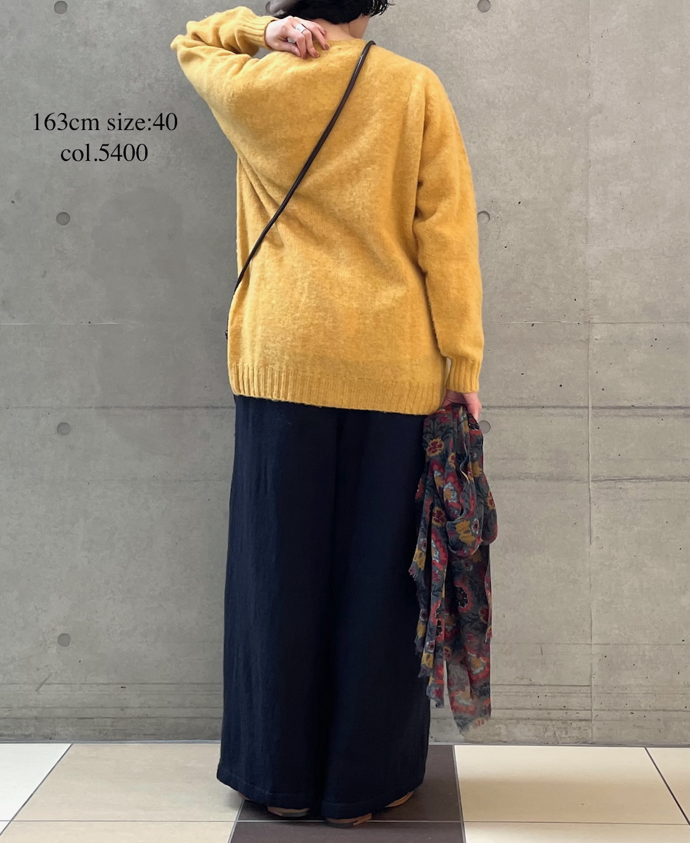 NJT2351 (ニット) SHETLAND WOOL PLAIN HEAVY BRUSH SEAM FREE CREW NECK SADDLE SHOULDER CARDIGAN