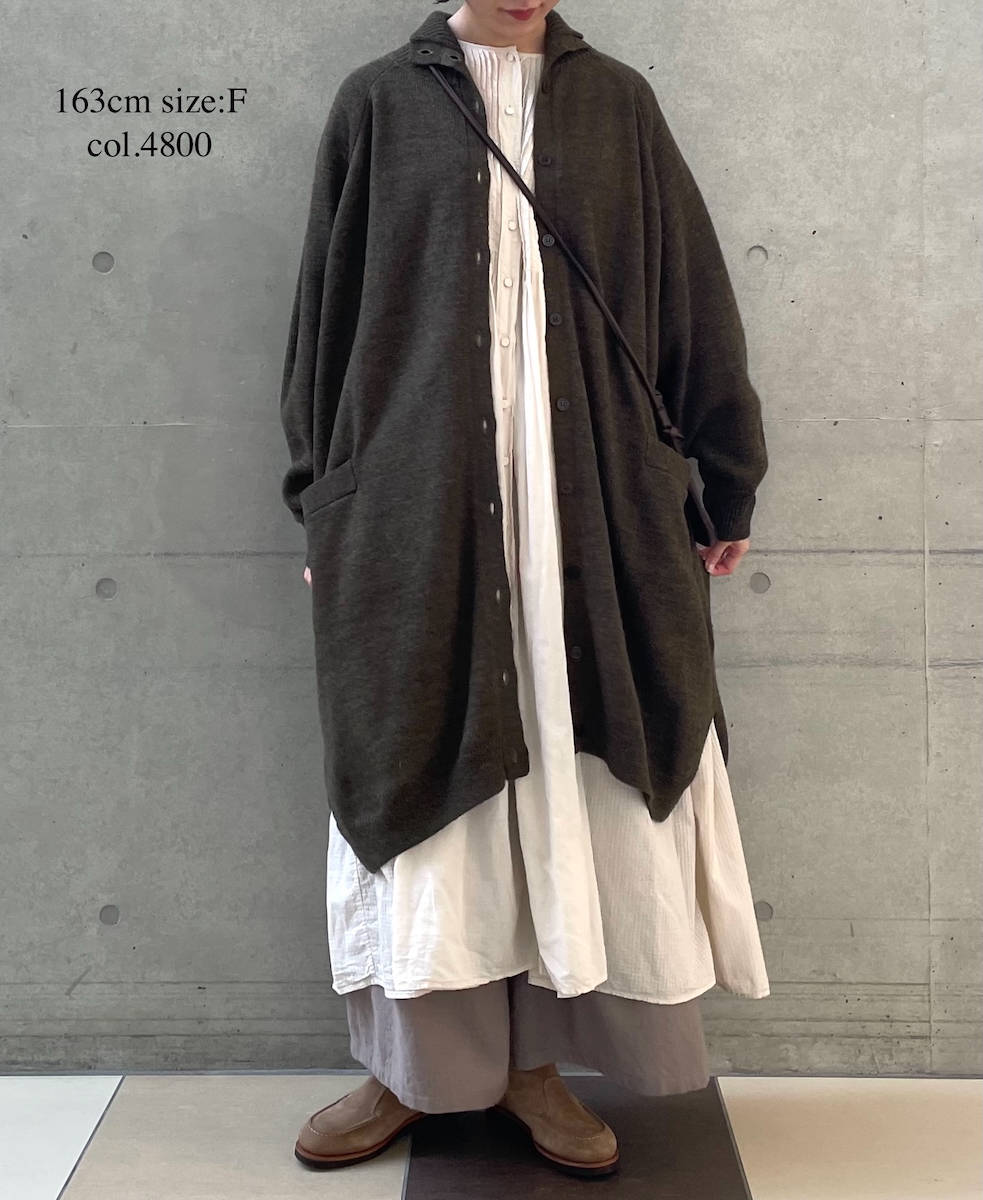 GNSL22703 (カーディガン) 7GG 2PLY PLAIN STITCH COTSWOLDS TURTLE NECK BUTTON LONG CARDIGAN