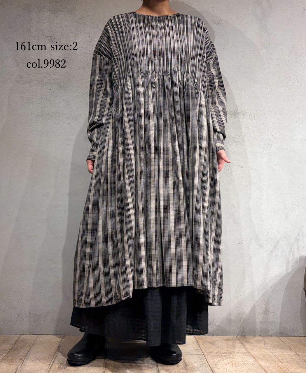 NMDS25593(ワンピース) WOOL COTTON CHECK CREW-NECK P/O DRESS WITH PINTUCK
