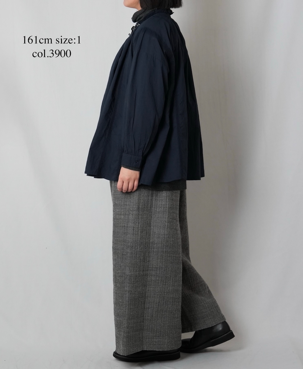 NSL25621(スモック) 60s CAMBRIC PLAIN WITH LACE GATHERED PATCHWORK SMOCK