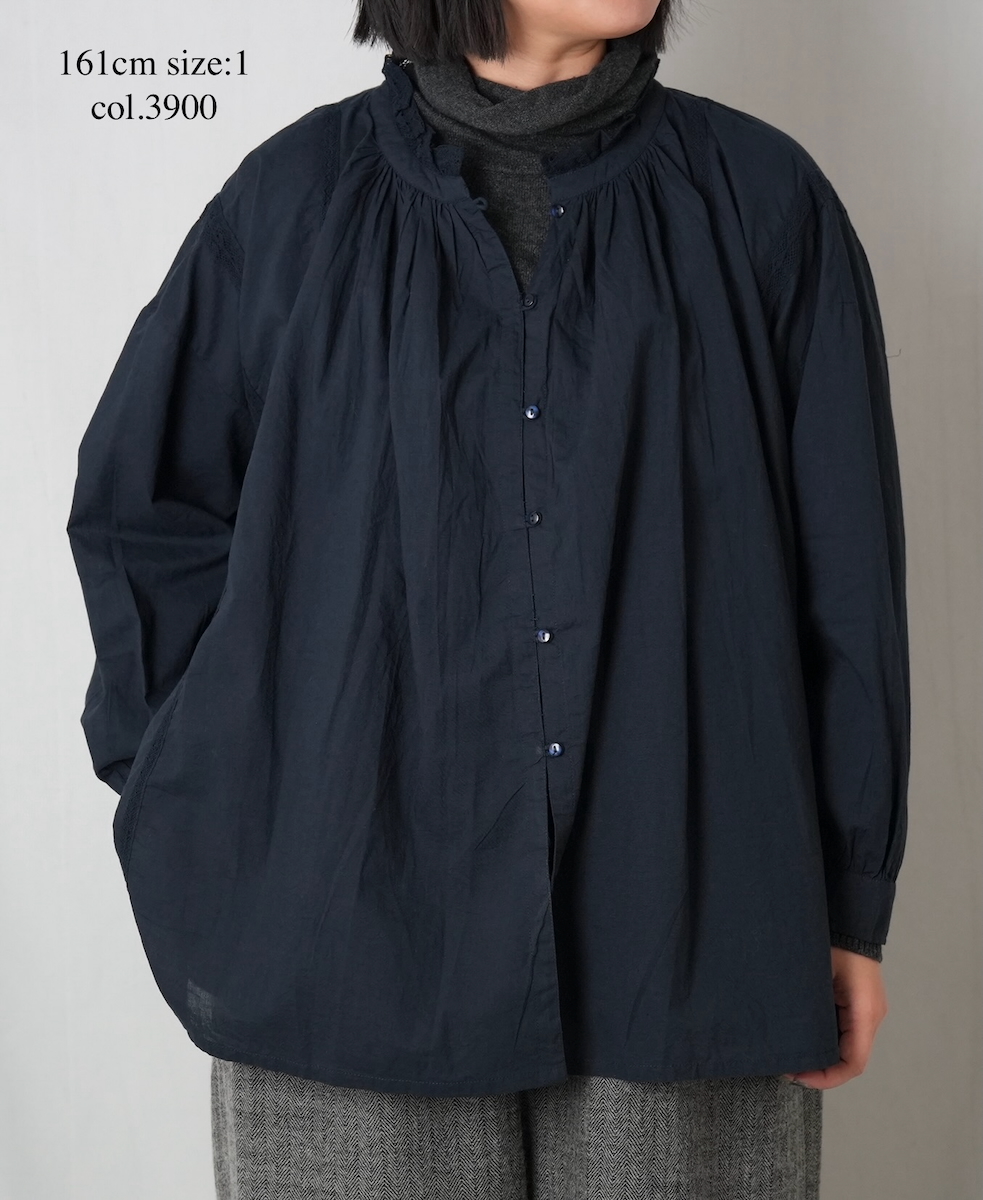 NSL25621(スモック) 60s CAMBRIC PLAIN WITH LACE GATHERED PATCHWORK SMOCK