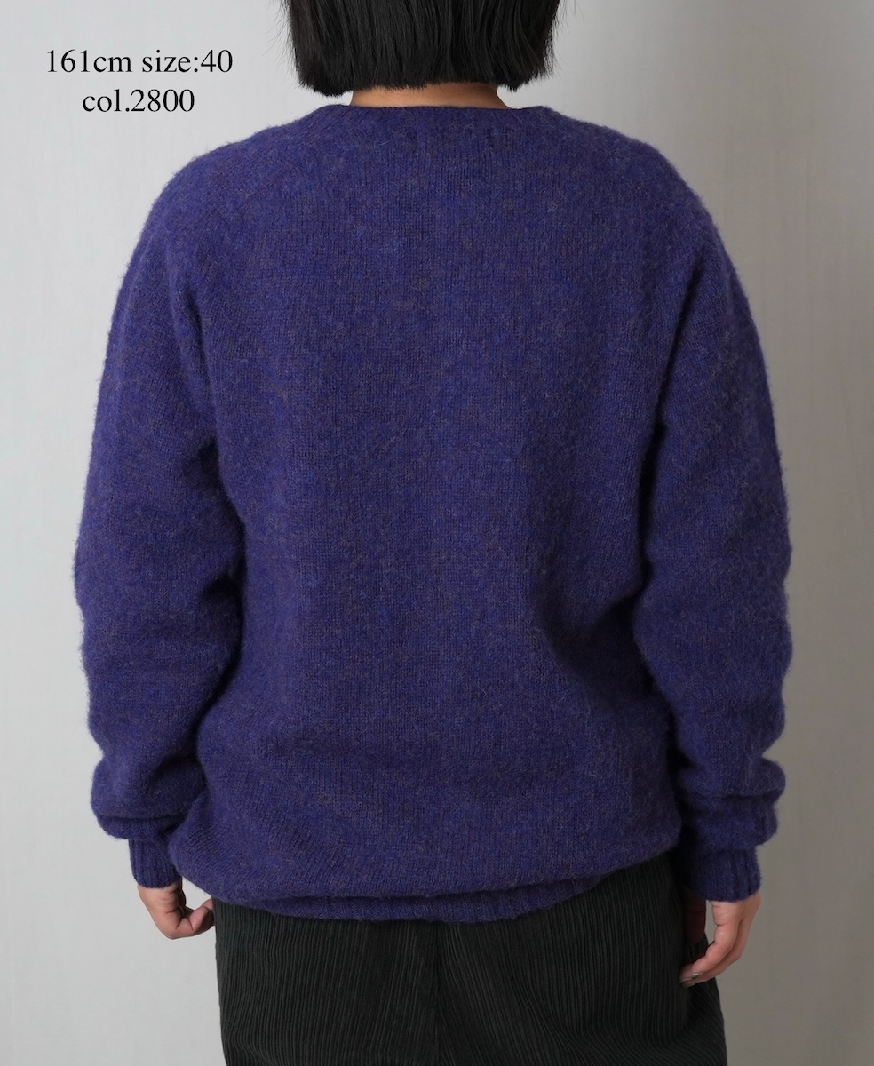 NJT2351 (ニット) SHETLAND WOOL PLAIN HEAVY BRUSH SEAM FREE CREW NECK SADDLE SHOULDER CARDIGAN
